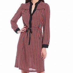 Anne Klein -Striped Drawstring-Waist Shirtdress.